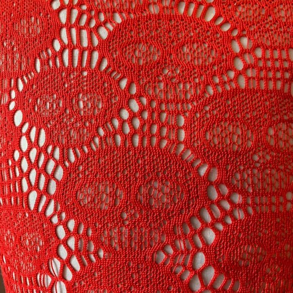 Audrey 3+1 Red Lace Skull Patterned Mini Dress w/ Ivory Lining Size M - Picture 5 of 9